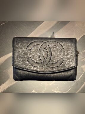 CHANEL Black Quilted Caviar Leather Wallet-On-Chain with CC Logo
